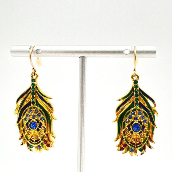 Vtg Metropolitan Museum of Art Earrings Dangle Jeweled Peacock Feather Art Novea - Picture 6 of 8